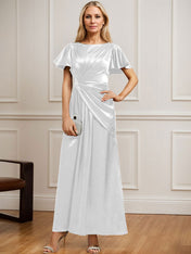 A-line Scoop Ankle-Length Stretch Satin Mother of the Bride Dress With Pleated Beading