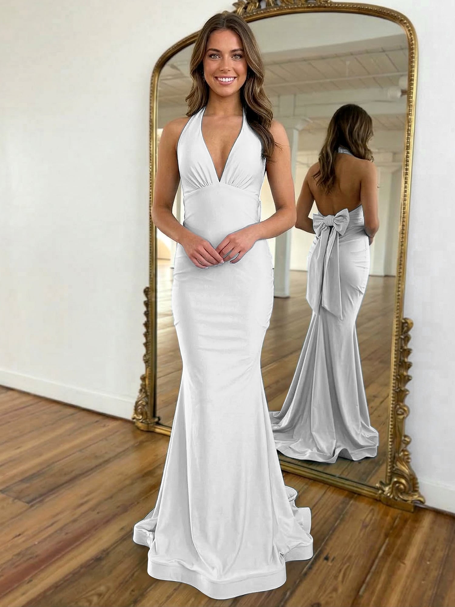 Light Blue Mermaid Halter Backless Long Prom Dress
