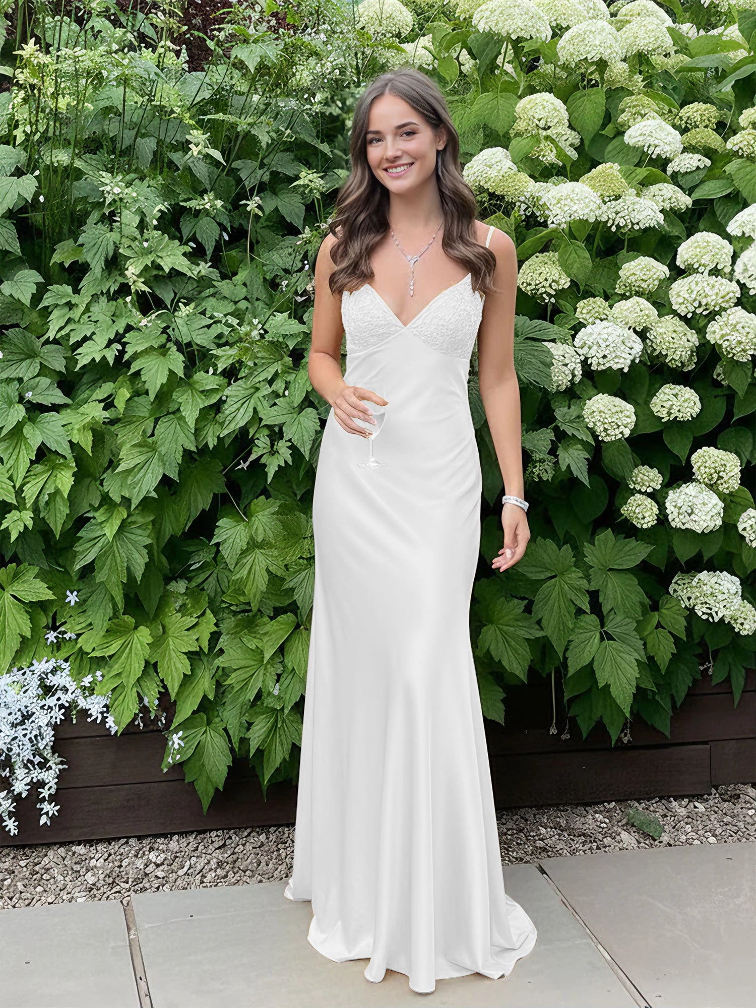 Blue A Line V-neck Beaded Back Tie Long Prom Dress