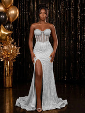 Strapless Sequin-Embellished Mermaid Prom Dress