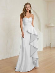 Formal Evening Dress Blush Strapless Ruffle Maxi Dress Gown