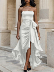 Glamorous Formal Dress Midnight Navy Strapless Satin Gown Midi Dress