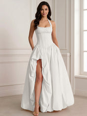 Glamorous Blush Pink Halter Corset Evening Paty Dress Gown