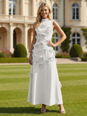 3D Floral High Neck Sleeveless Maxi Dress