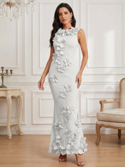 Romantic Pink Sleeveless 3D Floral Mermaid Gown
