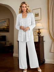 Chiffon Mother of the Bride Pantsuits with Jacket & Sequins