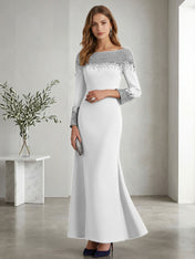 Formal Evening Dress Midnight Navy Velvet Long Sleeves Maxi Dress with Crystal
