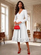 Formal Evening Gown Crimson 3D Rose Hem A-Line Midi Dress