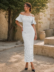 Black 3D Floral Off-The-Shoulder Ankle-Length Gown Dress
