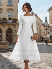 Timeless Evening Foraml Gown Blush Pink Long-Sleeve Layered Organza Midi Dress