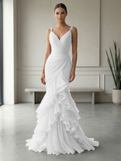 Mauve Folds Tulle Strapless Sleeveless Mermaid Gown Dress