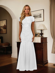 Dark Navy Mermaid Scoop Sequins Tulle Dress