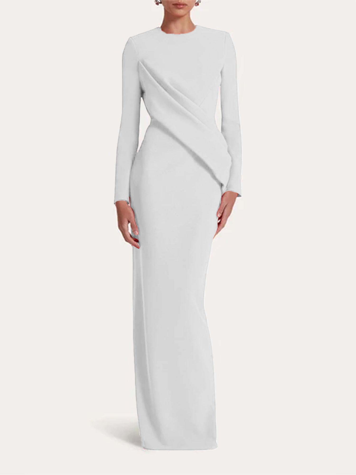 Red Sheath/Column Scoop Long Sleeves Chiffon Floor-Length Ruffles Formal Dress