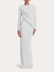 Red Sheath/Column Scoop Long Sleeves Chiffon Floor-Length Ruffles Formal Dress