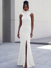 High-Neck Cross-Bodice Sleeveless Maxi Dress