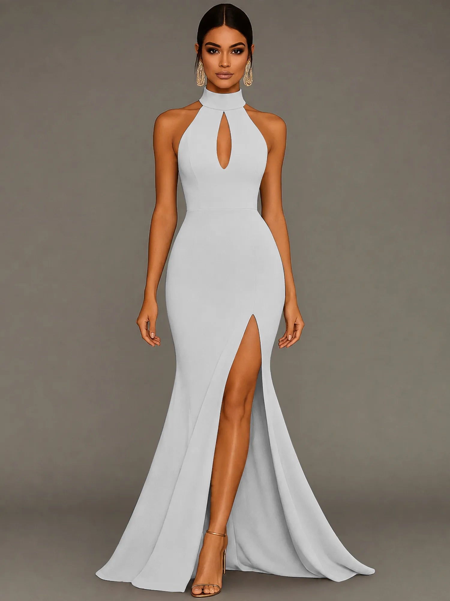 Mermaid Halter Neck Satin Formal Dress with Slit
