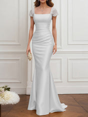 Mother of the Bride Dress Champagne Satin Square Neck Maxi Dress