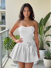 Fuchsia Pearl Corset Short Homecoming Dresses Large Waist Bow Lace Up Back