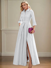 A Line High Neck 3/4 Sleeves Floor Length Mother of the Bride Dresses