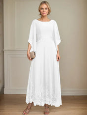 A-line Scoop Illusion Ankle-Length Lace Chiffon Mother of the Bride Dress With Sequins