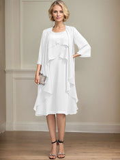 A-line Scoop Knee-Length Chiffon Mother of the Bride Dress With Beading