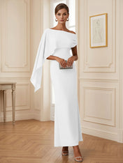 Elegant Mint Green One-Shoulder Chiffon Mermaid Formal Evening Dress with Cape and Ruffles