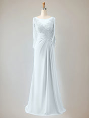 Trumpet/Mermaid Scoop Neck 1/2 Sleeve Chiffon Mother of the Bride Dress With Beadings