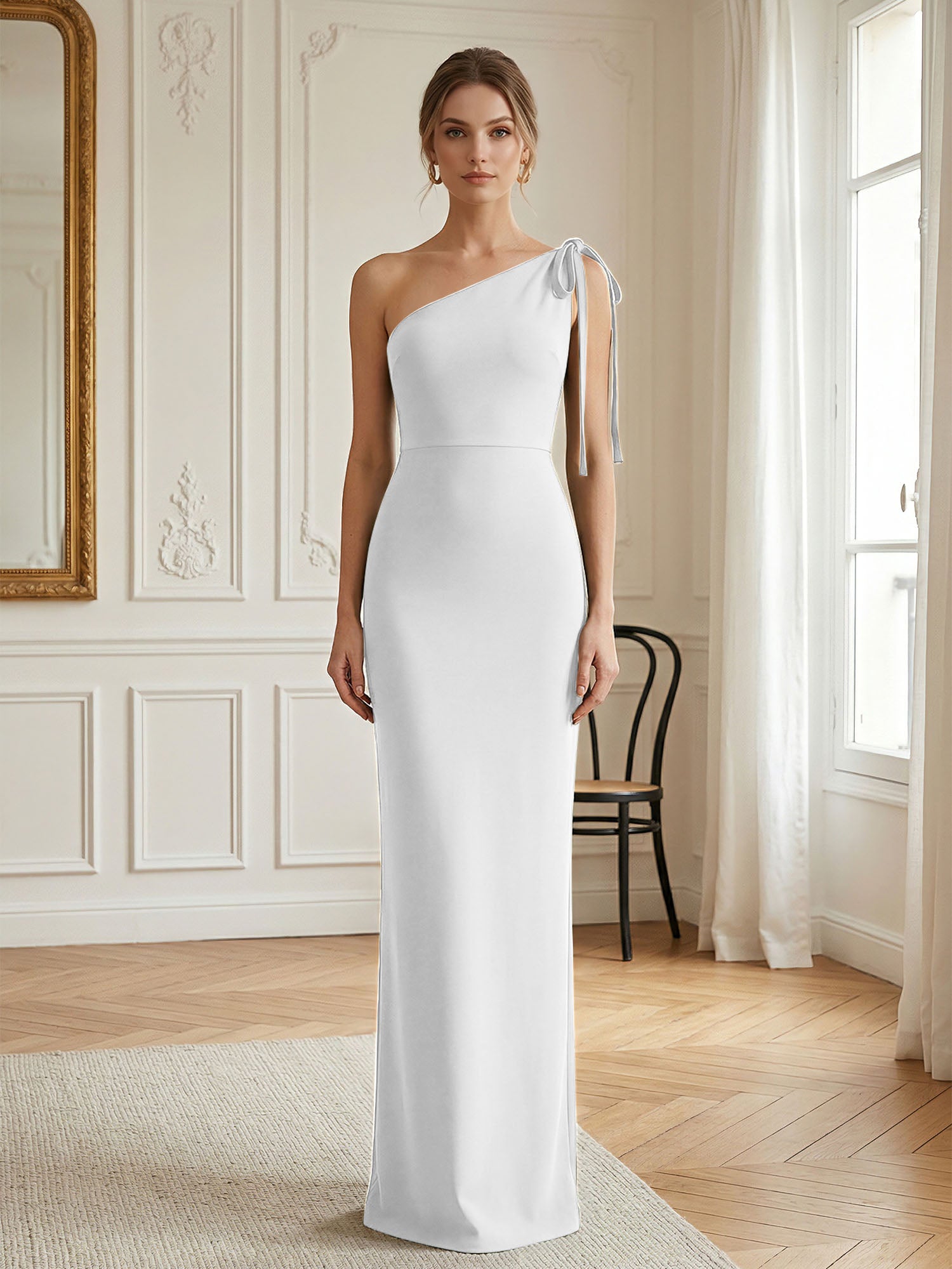 Green Formal Evening Dress Sheath One Shoulder Sleeveless Maxi Dress Gown