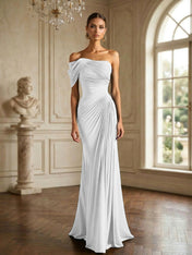 One Shoulder Pleat Mermaid Chiffon Evening Dresses for Women Gown