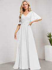 A-line V-Neck Floor-Length Lace Chiffon Mother of the Bride Dress With Sequins