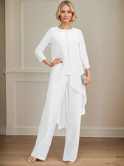 Separates Jumpsuit/Pantsuit Scoop Floor-Length Chiffon Mother of the Bride Dress With Sequins Beading