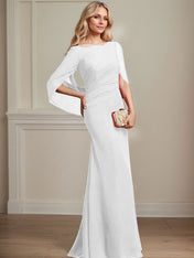 Trumpet/Mermaid Boat Neck Floor-Length Chiffon Mother of the Bride Dress With Pleated