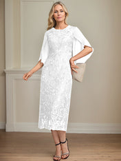 Sheath/Column Scoop Tea-Length Lace Chiffon Mother of the Bride Dress