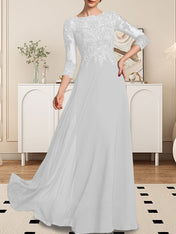 A-line Scoop Floor-Length Lace Chiffon Mother of the Bride Dress With Sequins
