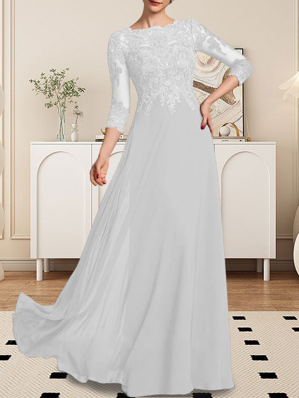 A-line Scoop Floor-Length Lace Chiffon Mother of the Bride Dress With Sequins