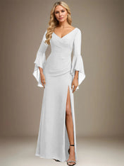 Sheath/Column V-Neck Floor-Length Chiffon Dress With Pleated