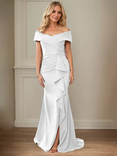 Column V-Neck Illusion Floor-Length Lace Chiffon Mother of the Bride Dress With Pleated Sequins