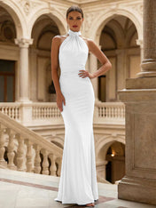 Navy Blue Halter Neck Maxi Dresses Mermaid Evening Dress