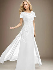 Sheath/Column Scoop Illusion Floor-Length Lace Chiffon Mother of the Bride Dress With Sequins