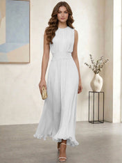 Ethereal Formal Evening Dress Ice Blue Pleated Chiffon Maxi Gown