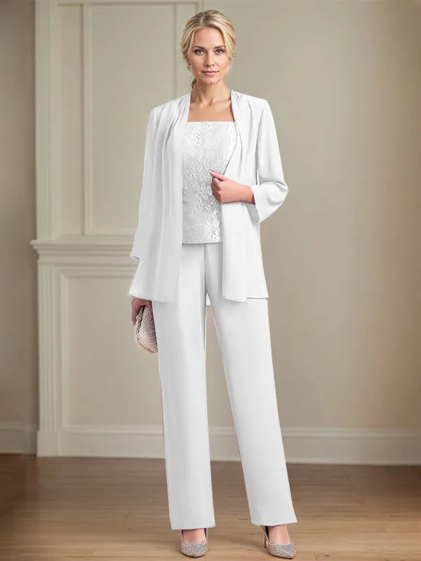 Chiffon Square Neck Sleeveless Floor Length Mother of the Bride Pantsuits
