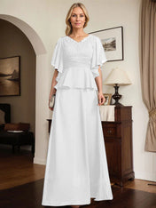 A-line V-Neck Floor-Length Chiffon Mother of the Bride Dress With Pleated Beading