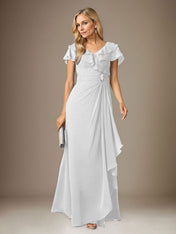 Stormy A-Line V-Neck Ruched Chiffon Dress