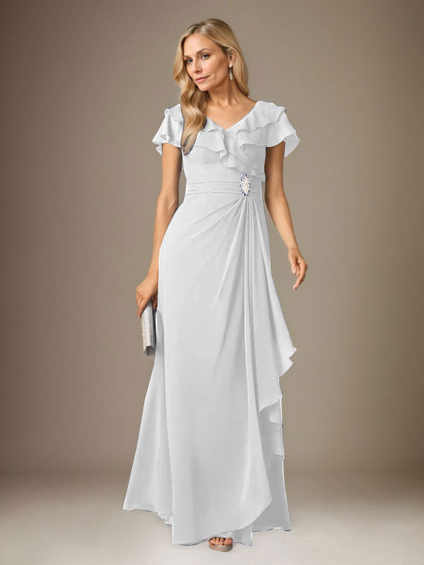 Stormy A-Line V-Neck Ruched Chiffon Dress