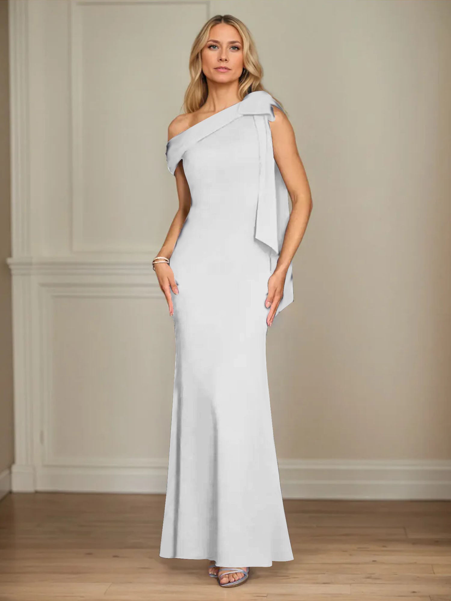 Mermaid One Shoulder Sleeveless Stretch Crepe Mother of the Bride Dress With Bow