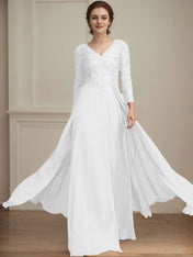 A-line V-Neck Floor-Length Lace Chiffon Mother of the Bride Dress With Sequins