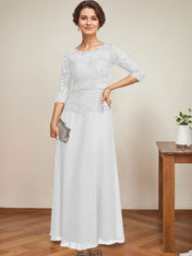 A-line Scoop Illusion Ankle-Length Chiffon Lace Mother of the Bride Dress With Rhinestone Beading
