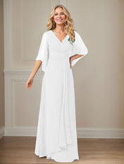 A-Line V-Neck Long Sequins Chiffon Mother Dress