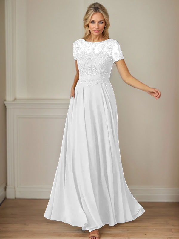 Dark Navy A-Line Boatneck Sequins Chiffon Dress