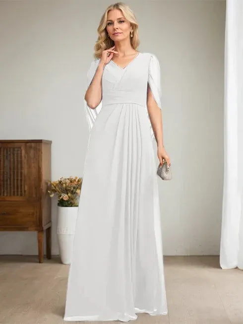 Dark Navy A-Line V-Neck Long Mother of Bride Dress